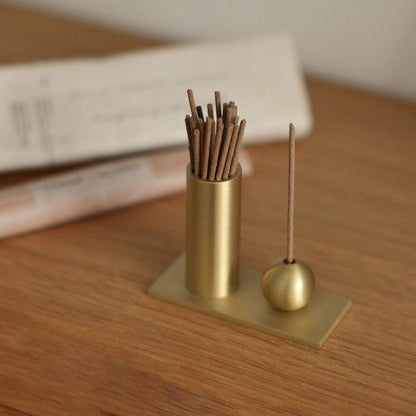 Cylinder & Sphere Brass Incense Holder