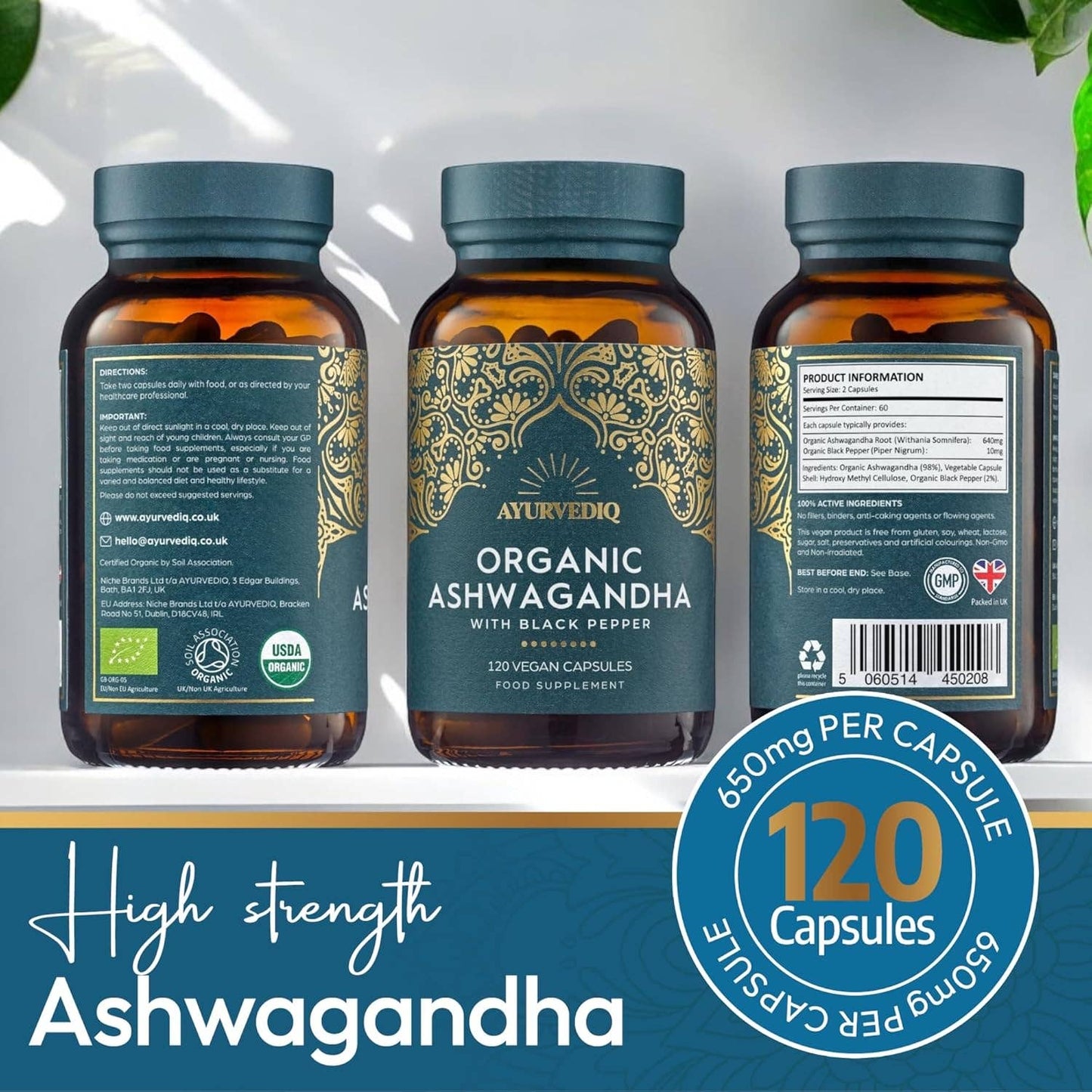 Organic Ashwagandha | 120 Vegan Capsules